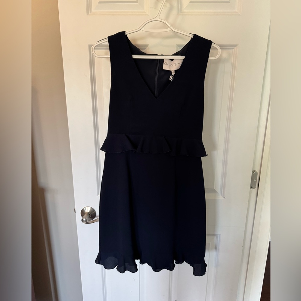 Charles Henry Navy Ruffle Mini Dress